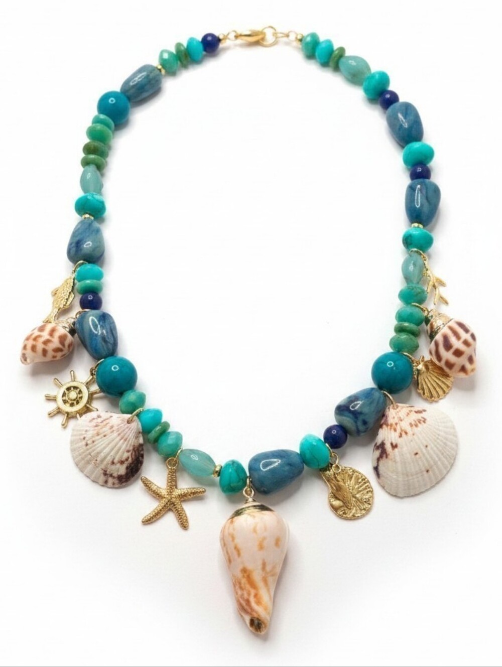💙▪️Piper K ▪️Handmade Turquoise Blue Shell Charm 18in Natural Shell Necklace